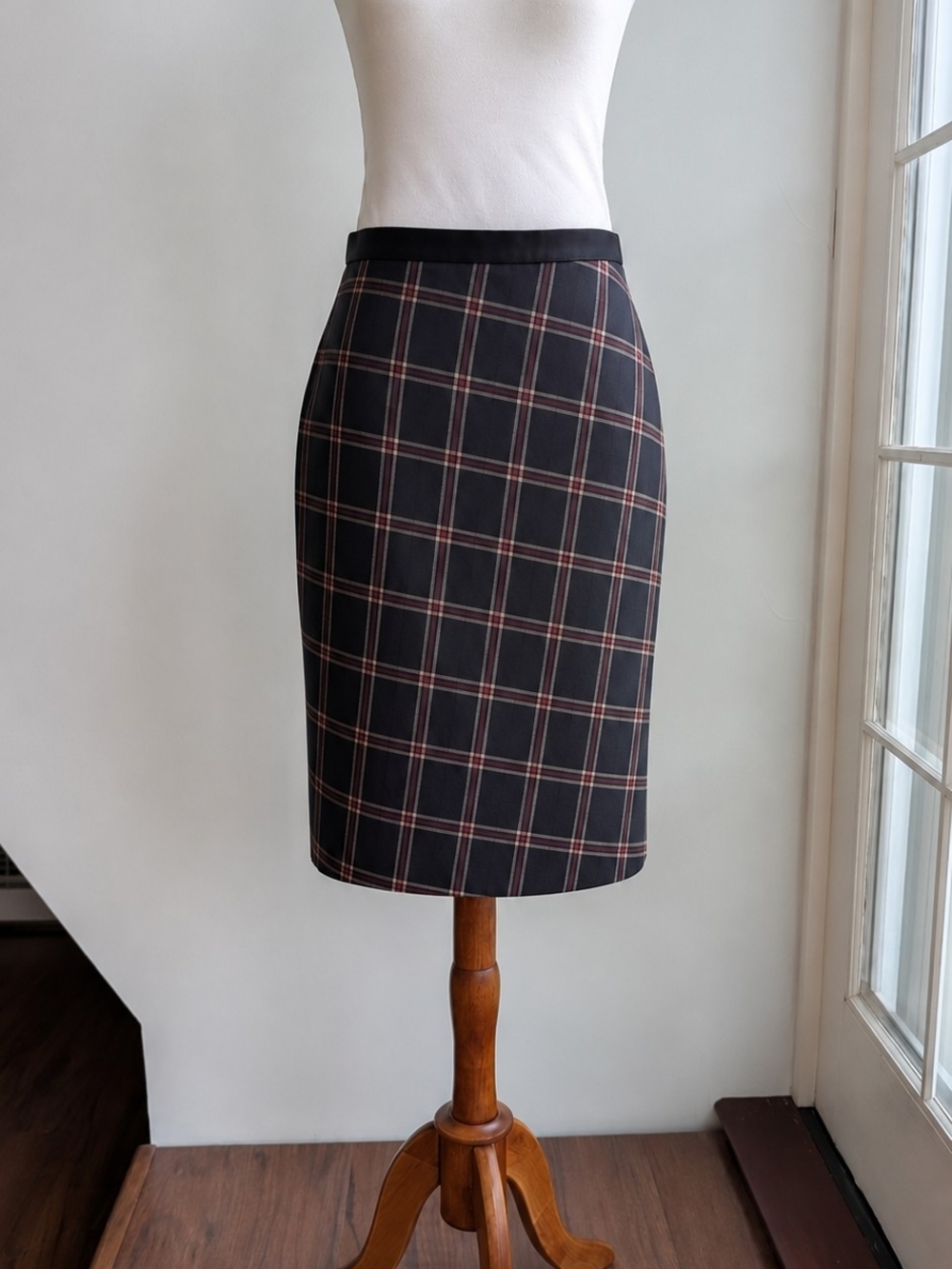 Brooks Brothers Black Plaid Pencil Skirt